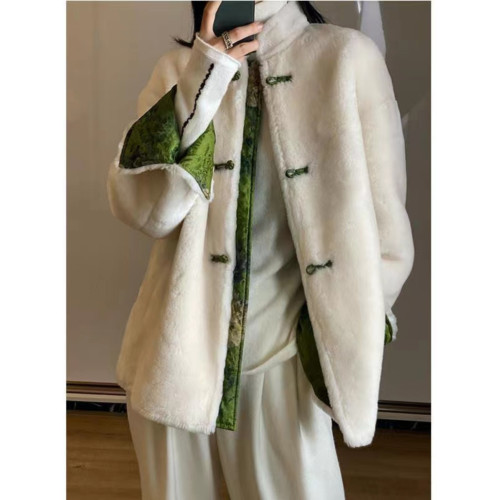 兩面穿風香雲紗真絲美利奴皮毛一體羊毛大衣皮草外套國潮女式 兩面穿風香雲紗真絲美利奴皮毛一體羊毛大衣皮草外套國潮女式