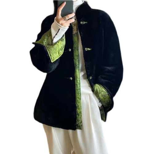 兩面穿風香雲紗真絲美利奴皮毛一體羊毛大衣皮草外套國潮女式 兩面穿風香雲紗真絲美利奴皮毛一體羊毛大衣皮草外套國潮女式