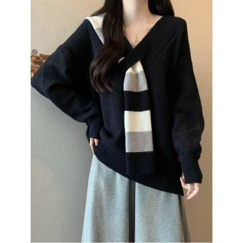 2025秋冬新款韓系綠色V領毛衣上衣大碼女裝胖mm寬松慵懶風針織衫