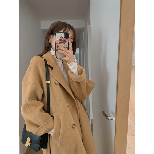 黑色羊毛呢外套女秋冬季2025新款高級感中長款小個子羊絨呢子大衣