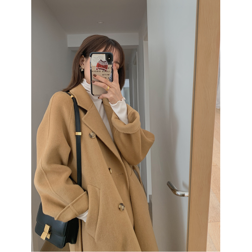 黑色羊毛呢外套女秋冬季2025新款高級感中長款小個子羊絨呢子大衣