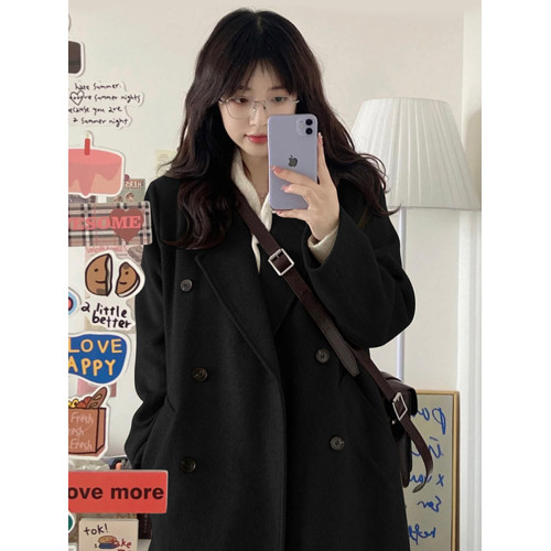 黑色羊毛呢外套女秋冬季2025新款高級感中長款小個子羊絨呢子大衣