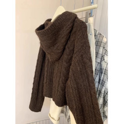 美拉德牛角釦連帽開衫毛衣女秋冬溫柔風麻花針織外套軟糯外穿上衣