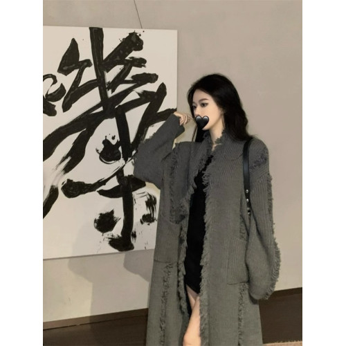 高級感流蘇長款毛衣外套女2025秋冬新款寬松網紅加厚爆款針織開衫