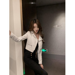 150小個子pu皮外套女春秋155百搭氣質西裝領短款皮衣機車夾克XS碼