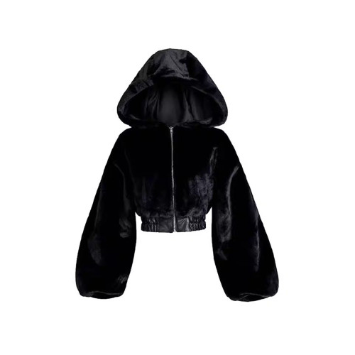 可愛毛毛絨短款外套女秋冬新款收腰高級感保暖加厚連帽毛茸茸上衣 可愛毛毛絨短款外套女秋冬新款收腰高級感保暖加厚連帽毛茸茸上衣