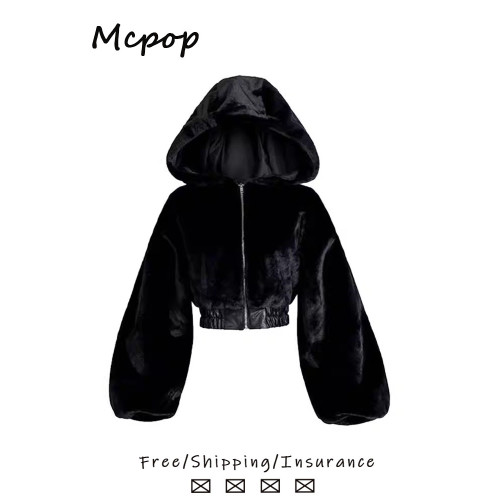 可愛毛毛絨短款外套女秋冬新款收腰高級感保暖加厚連帽毛茸茸上衣 可愛毛毛絨短款外套女秋冬新款收腰高級感保暖加厚連帽毛茸茸上衣