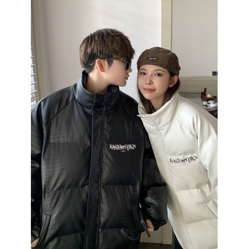 冬季韓式情侶鱷魚紋羽絨服ins潮免洗PU立領皮衣麵包服男棉服外套 冬季韓式情侶鱷魚紋羽絨服ins潮免洗PU立領皮衣麵包服男棉服外套