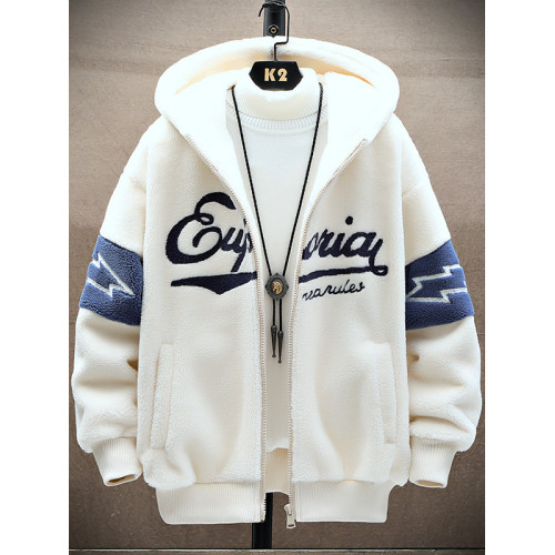 好物羊羔絨外套棉衣男冬季加絨青少年加厚學生保暖時尚連帽寬松潮