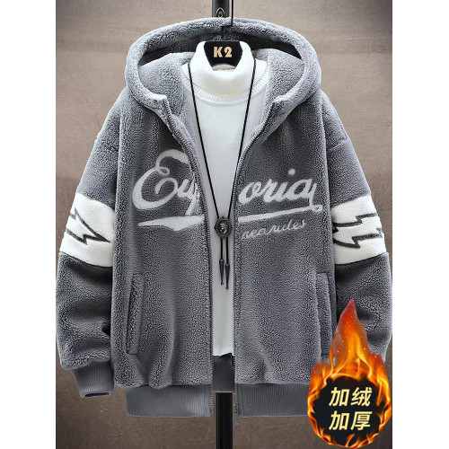 好物羊羔絨外套棉衣男冬季加絨青少年加厚學生保暖時尚連帽寬松潮