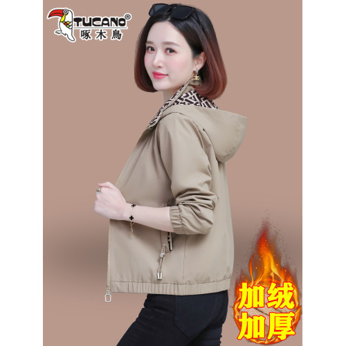 啄木鳥中年媽媽加絨冬裝外套夾克春秋2025年新款洋氣上衣短款風衣 啄木鳥中年媽媽加絨冬裝外套夾克春秋2025年新款洋氣上衣短款風衣
