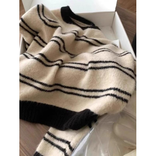 秋冬2025新款軟糯寬松套頭圓領毛衣女內搭外穿條紋撞色針織衫上衣