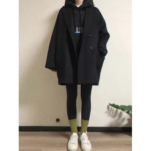 黑色毛呢外套女2025年新款秋冬季赫本風小個子短款呢子大衣加厚潮