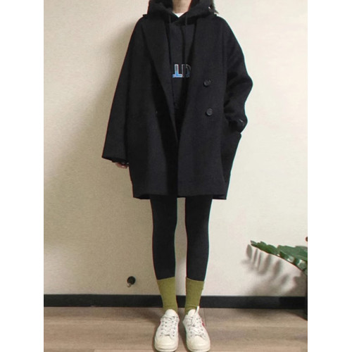 黑色毛呢外套女2025年新款秋冬季赫本風小個子短款呢子大衣加厚潮