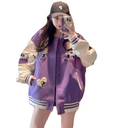 胖mm300斤大碼美式復古加絨棒球服女秋冬寬松撞色刺綉潮牌外套ins