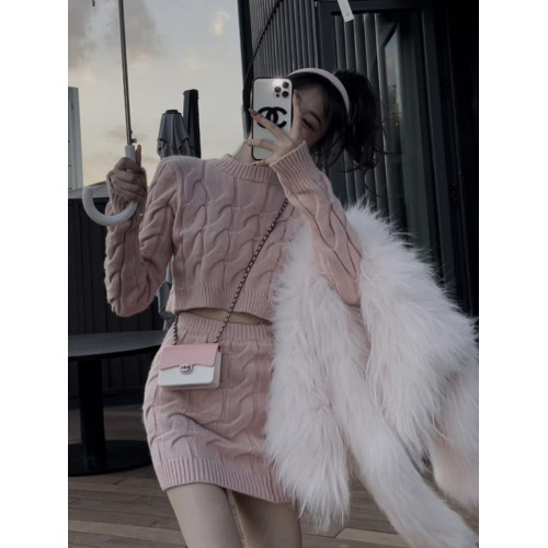 秋冬季小個子毛衣套裝女網紅氣質針織衫上衣包臀半身裙時尚兩件套 秋冬季小個子毛衣套裝女網紅氣質針織衫上衣包臀半身裙時尚兩件套