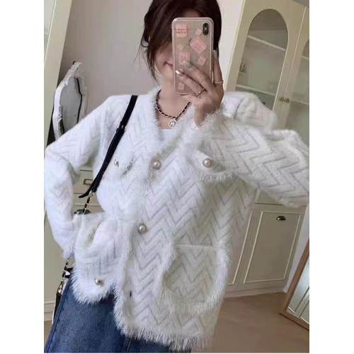 流蘇小香風V領毛呢外套女2025春秋新款韓版針織開衫水貂絨上衣潮 流蘇小香風V領毛呢外套女2025春秋新款韓版針織開衫水貂絨上衣潮