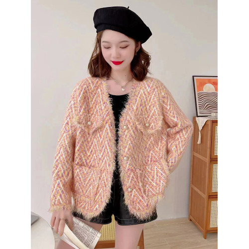 流蘇小香風V領毛呢外套女2025春秋新款韓版針織開衫水貂絨上衣潮 流蘇小香風V領毛呢外套女2025春秋新款韓版針織開衫水貂絨上衣潮