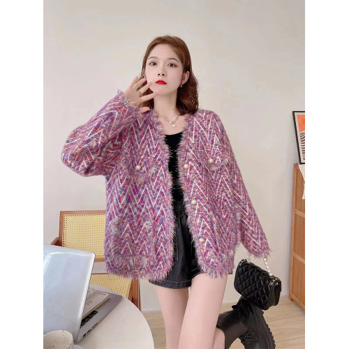 流蘇小香風V領毛呢外套女2025春秋新款韓版針織開衫水貂絨上衣潮 流蘇小香風V領毛呢外套女2025春秋新款韓版針織開衫水貂絨上衣潮