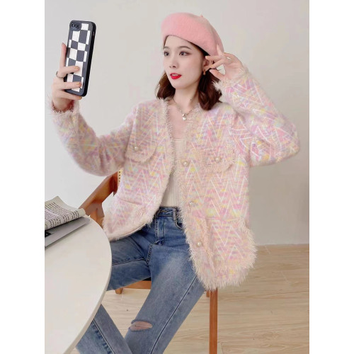 流蘇小香風V領毛呢外套女2025春秋新款韓版針織開衫水貂絨上衣潮 流蘇小香風V領毛呢外套女2025春秋新款韓版針織開衫水貂絨上衣潮