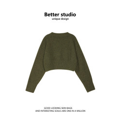 綠色短款毛衣女2025秋季新款小個子內搭針織衫寬松顯瘦百搭上衣潮