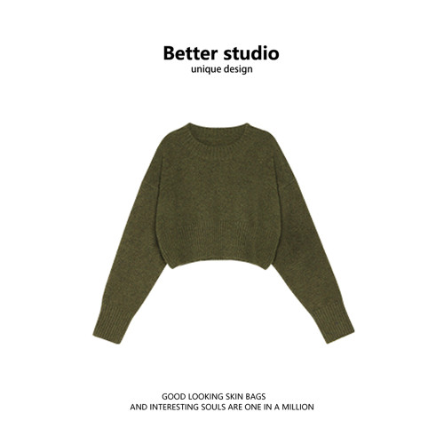 綠色短款毛衣女2025秋季新款小個子內搭針織衫寬松顯瘦百搭上衣潮 綠色短款毛衣女2025秋季新款小個子內搭針織衫寬松顯瘦百搭上衣潮