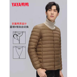 鴨鴨輕薄薄款內膽羽絨服男2025年冬季新款輕型短款保暖運動外套