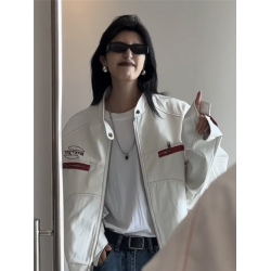 美式PU皮衣機車服外套女2025春秋新款拼接刺綉寬松百搭短款夾克潮