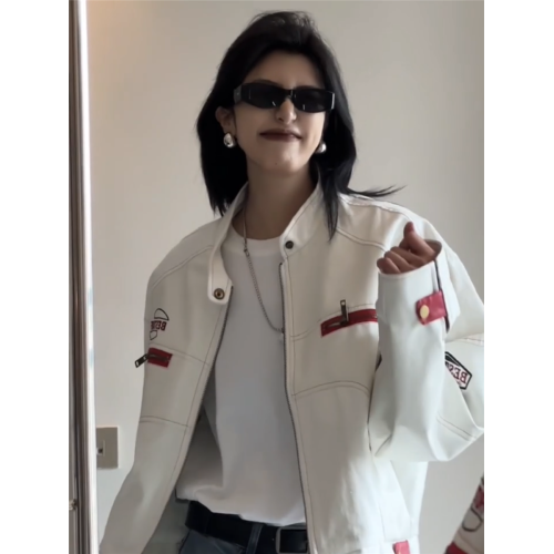 美式PU皮衣機車服外套女2025春秋新款拼接刺綉寬松百搭短款夾克潮 美式PU皮衣機車服外套女2025春秋新款拼接刺綉寬松百搭短款夾克潮
