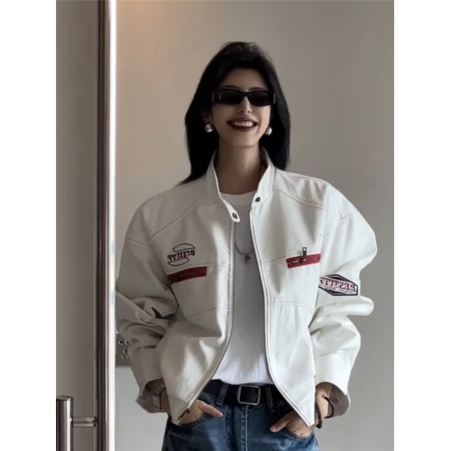 美式PU皮衣機車服外套女2025春秋新款拼接刺綉寬松百搭短款夾克潮 美式PU皮衣機車服外套女2025春秋新款拼接刺綉寬松百搭短款夾克潮