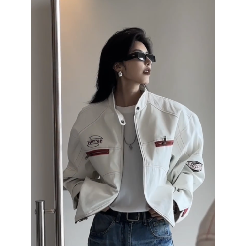 美式PU皮衣機車服外套女2025春秋新款拼接刺綉寬松百搭短款夾克潮 美式PU皮衣機車服外套女2025春秋新款拼接刺綉寬松百搭短款夾克潮