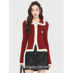 羋小可新年過年紅毛衣針織衫女秋冬2025內搭短款聖誕穿搭紅色上衣