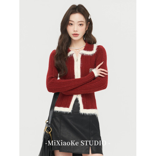 羋小可新年過年紅毛衣針織衫女秋冬2025內搭短款聖誕穿搭紅色上衣