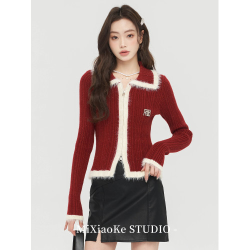 羋小可新年過年紅毛衣針織衫女秋冬2025內搭短款聖誕穿搭紅色上衣