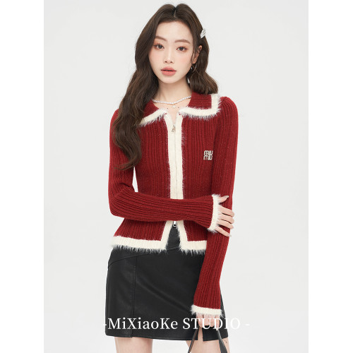 羋小可新年過年紅毛衣針織衫女秋冬2025內搭短款聖誕穿搭紅色上衣