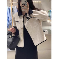 2025秋冬款小香風雙面仿羊絨大衣女短款小金釦法式小個子毛呢外套