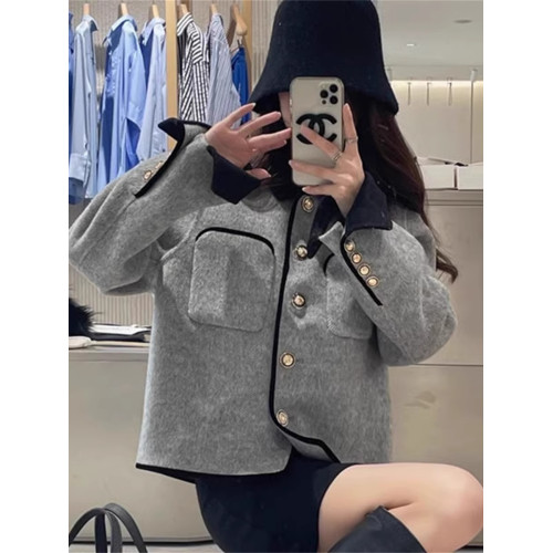 2025秋冬款小香風雙面仿羊絨大衣女短款小金釦法式小個子毛呢外套 2025秋冬款小香風雙面仿羊絨大衣女短款小金釦法式小個子毛呢外套