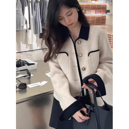 2025秋冬款小香風雙面仿羊絨大衣女短款小金釦法式小個子毛呢外套 2025秋冬款小香風雙面仿羊絨大衣女短款小金釦法式小個子毛呢外套