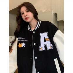 美式復古棒球服外套少女生2022春秋裝新款休閒寬松學生學院風夾克