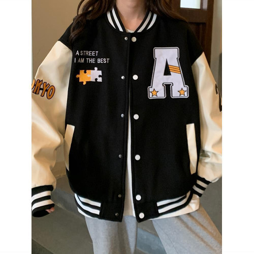 美式復古棒球服外套少女生2022春秋裝新款休閒寬松學生學院風夾克 美式復古棒球服外套少女生2022春秋裝新款休閒寬松學生學院風夾克