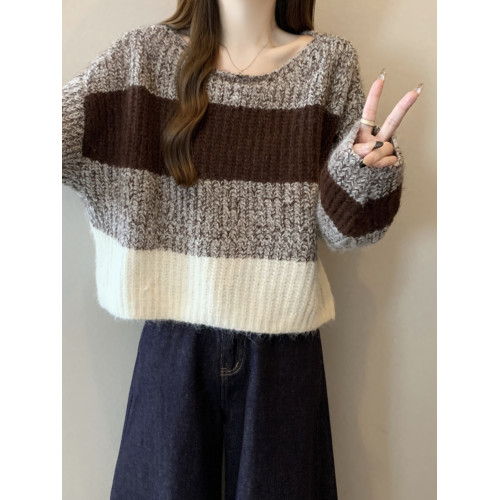 2025秋冬款高級感紅色條紋毛衣大碼女裝胖mm慵懶風套頭針織衫上衣 2025秋冬款高級感紅色條紋毛衣大碼女裝胖mm慵懶風套頭針織衫上衣