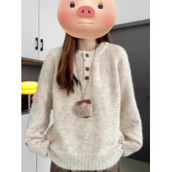 高級感圓領毛衣女秋冬季寬松慵懶內搭復古加厚休閒針織打底衫上衣