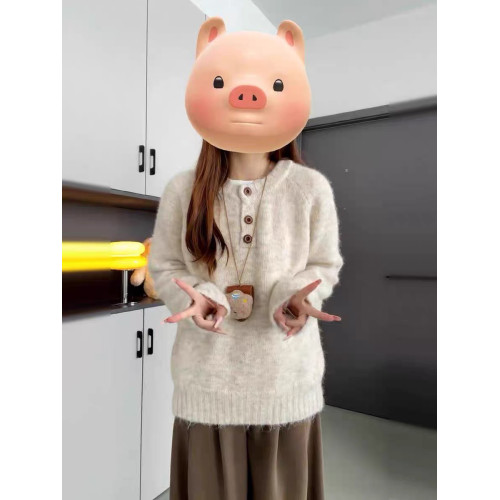 高級感圓領毛衣女秋冬季寬松慵懶內搭復古加厚休閒針織打底衫上衣