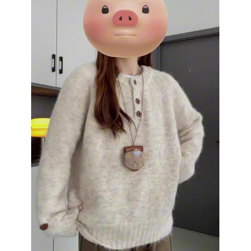 高級感圓領毛衣女秋冬季寬松慵懶內搭復古加厚休閒針織打底衫上衣