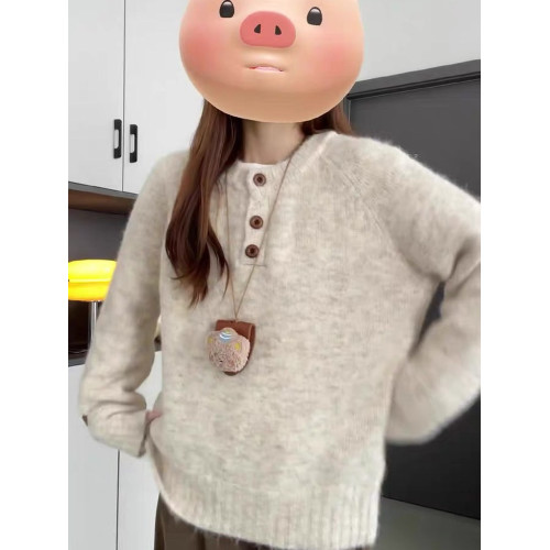 高級感圓領毛衣女秋冬季寬松慵懶內搭復古加厚休閒針織打底衫上衣