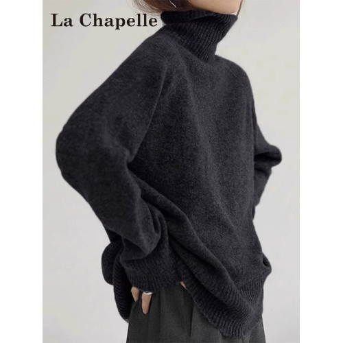 拉夏貝爾黑色高領毛衣針織衫女秋冬2025新款慵懶風內搭打底衫上衣