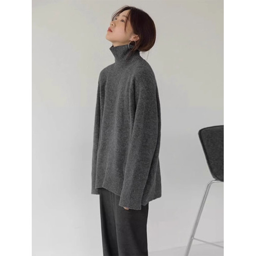 拉夏貝爾黑色高領毛衣針織衫女秋冬2025新款慵懶風內搭打底衫上衣