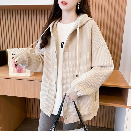 美式高街開衫連帽衛衣女士春秋款胖mm大碼時尚洋氣高級感格子外套 美式高街開衫連帽衛衣女士春秋款胖mm大碼時尚洋氣高級感格子外套