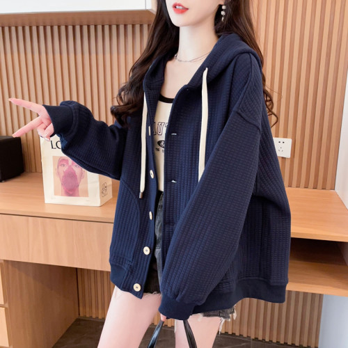 美式高街開衫連帽衛衣女士春秋款胖mm大碼時尚洋氣高級感格子外套 美式高街開衫連帽衛衣女士春秋款胖mm大碼時尚洋氣高級感格子外套