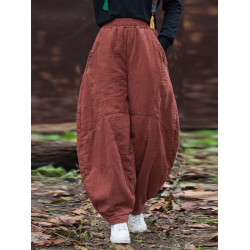 棉麻夾棉褲子女冬季中式禪意太極褲加厚保暖打坐褲加棉國風燈籠褲